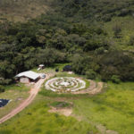 Mandala garden and stone cabin